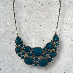 Lucky Brand Abstract Teal Glass Crystals and Silver Statement Bib Necklace